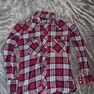 Wrangler Shirt Mens Small Plaid Flannel Long Sleeve Western Pearl Snap Cowboy